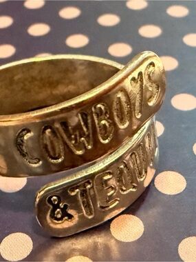 Vintage-Inspired Cowboys & Tequila Silver Wrap Ring